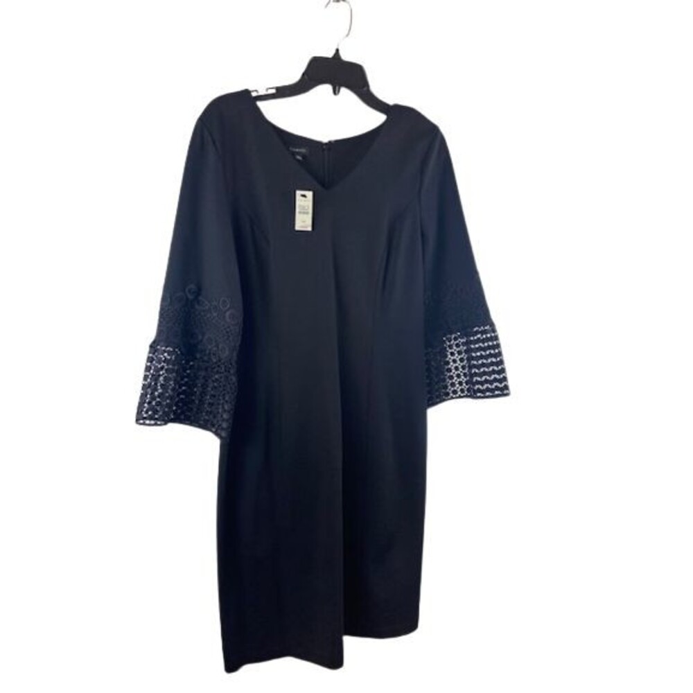 NWT Talbots Black Dress 10 Lace Sleeves 3/4 Sheath Straight Knee Career